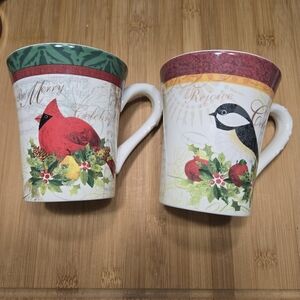 Cracker Barrel Season of Peace Christmas Cardinal Chickadee Bird Large Mugs Cups